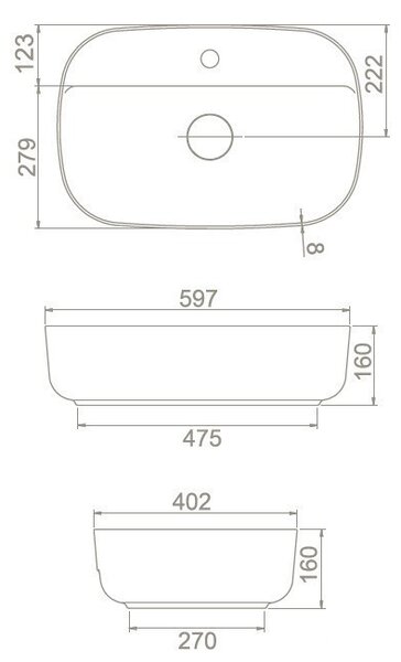 CeraStyle AQUA - PULTRA ültethető - Top Counter - porcelán mosdó - 60 x 40 cm