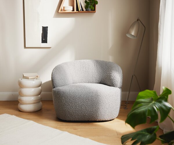 DELIFE Lounge fotel Nova 88x88 cm bouclé ezüstszürke