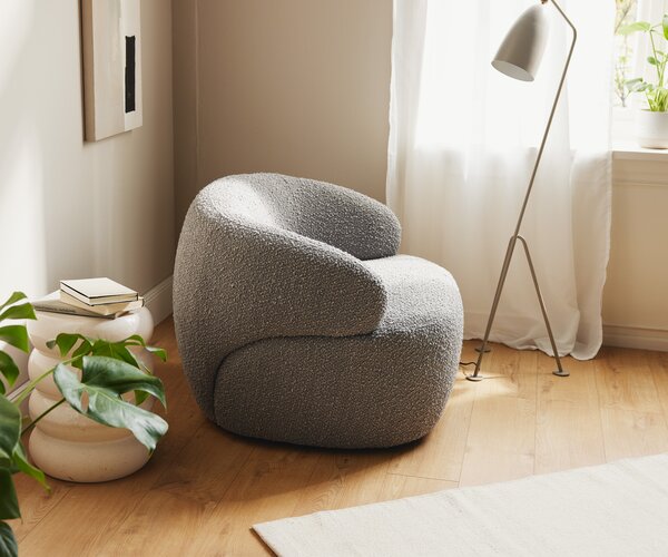 DELIFE Lounge fotel Nova 88x88 cm bouclé ezüstszürke