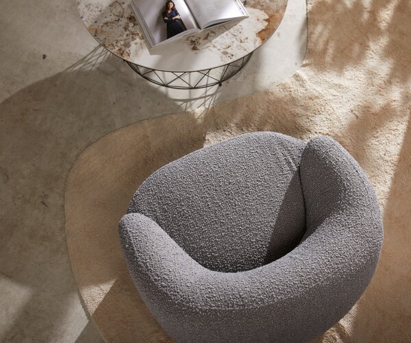 DELIFE Lounge fotel Nova 88x88 cm bouclé ezüstszürke