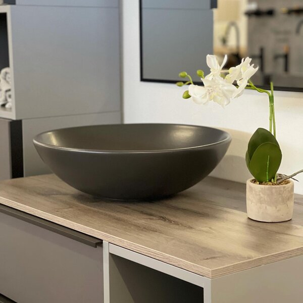 CeraStyle ZERO - PULTRA ültethető - Top Counter - porcelán mosdó - O - MATT FEKETE - Ø 46 cm
