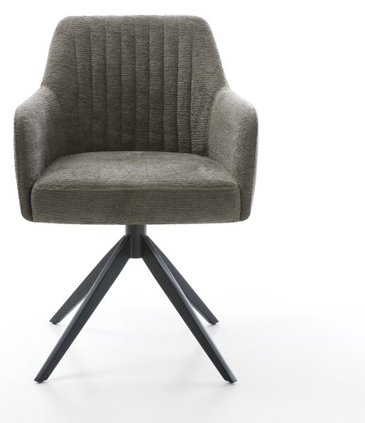 DELIFE Étkezőszék Greg-Flex bouclé puha sötét bézs kereszt láb széles fekete 360° forgatható billenő zsákrugós matrac