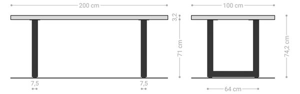 DELIFE Étkezőasztal Edge 200x100x2,5-3 tölgy természetes rozsdamentes acél széles Live-Edge