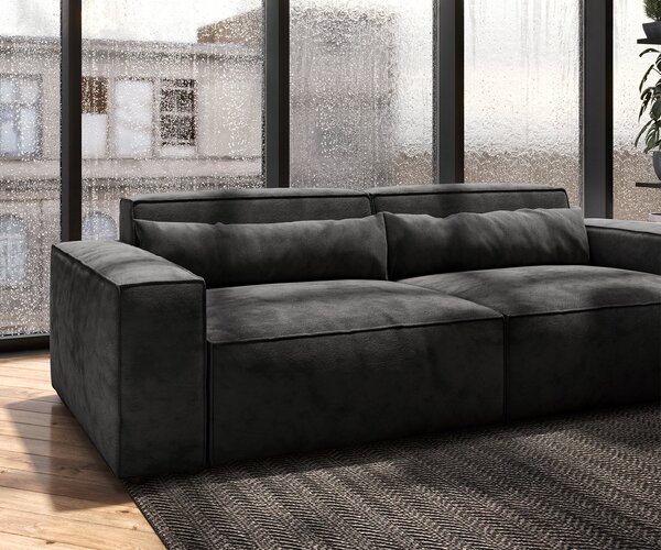 DELIFE Nagy kanapé Sirpio 230x95 cm mikroszálas fekete puffal