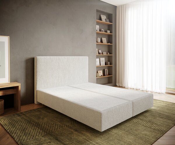 DELIFE Boxspring ágy Dream-Well 160x200 cm bouclé krémfehér