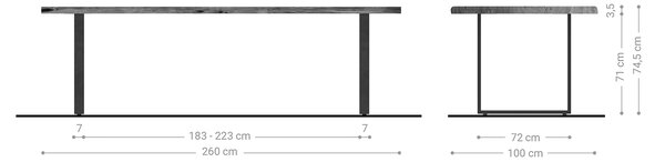 DELIFE Étkezőasztal Edge 260x100 akác természetes fém fekete Live-Edge