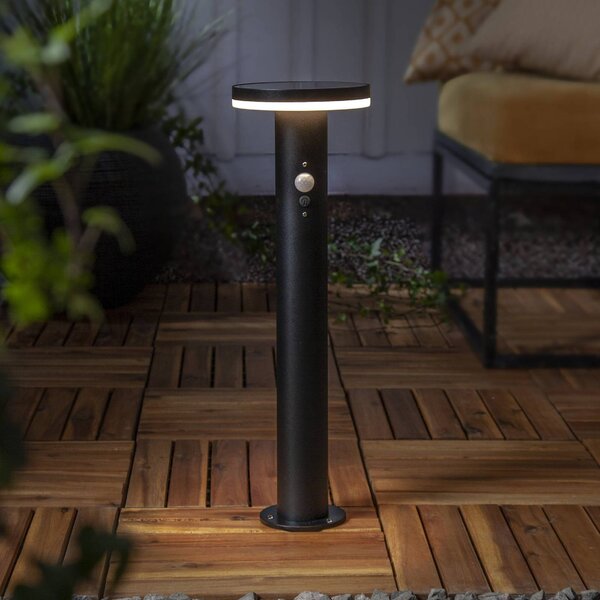 STAR TRADING Napelemes LED talapzatlámpa Valletta Sensor fekete fém 50 cm, Fekete, Rozsdamentes acél, Modern