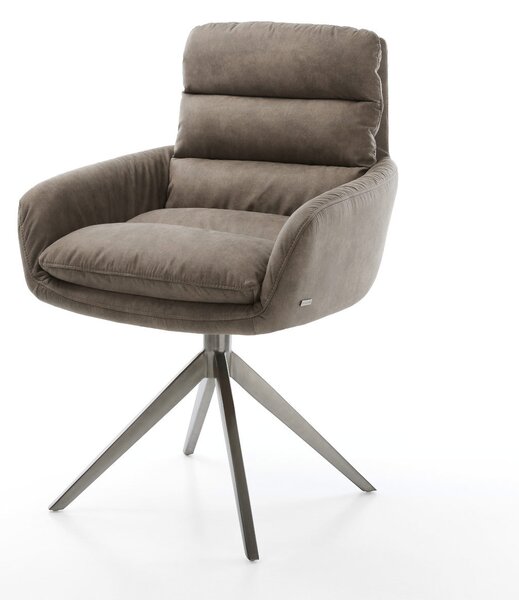 DELIFE Étkezőszék Abelia-Flex mikroszálas taupe vintage karfás széles grafit kereszt lábas 360° forgatható billenő funkció