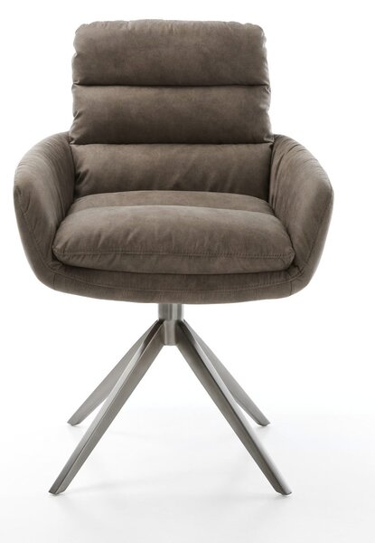 DELIFE Étkezőszék Abelia-Flex mikroszálas taupe vintage karfás széles grafit kereszt lábas 360° forgatható billenő funkció