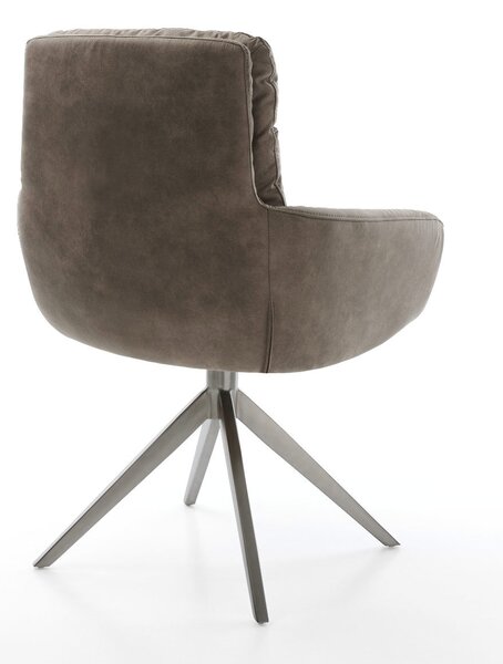 DELIFE Étkezőszék Abelia-Flex mikroszálas taupe vintage karfás széles grafit kereszt lábas 360° forgatható billenő funkció