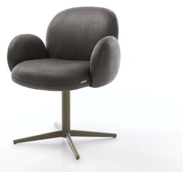 DELIFE Étkezőszék Nube-Flex karfás mikroszálas antracit vintage lábkereszt titán effekt felület 360° forgatható zsákrugós