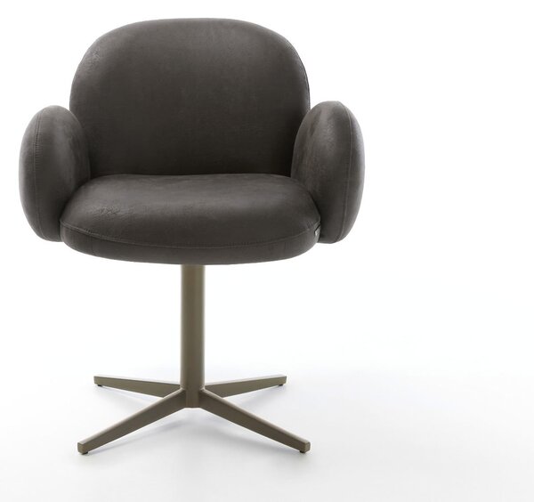 DELIFE Étkezőszék Nube-Flex karfás mikroszálas antracit vintage lábkereszt titán effekt felület 360° forgatható zsákrugós