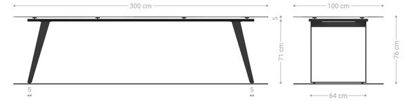 DELIFE Étkezőasztal Edge 300x100 domborított üveg füstfekete 3D design fém ferde fekete