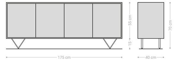 DELIFE Komód Kleo 175 cm akác természetes 4 ajtós V láb rozsdamentes acélból