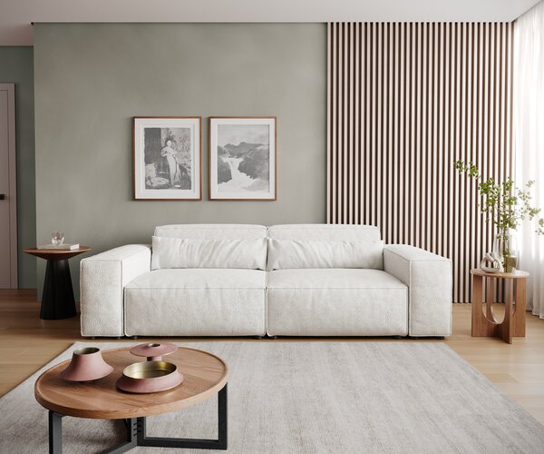 DELIFE Nagy kanapé Sirpio 230x95 cm bouclé krémfehér