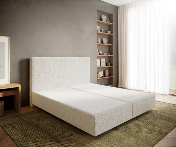 DELIFE Boxspring ágy Dream-Well 180x200 cm bouclé krémfehér