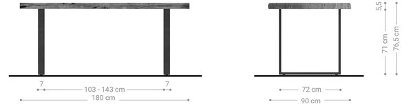 DELIFE Étkezőasztal Edge 180x90 XL akác természetes vékony lábazat fekete Live-Edge