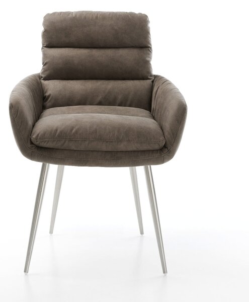 DELIFE Étkezőszék Abelia-Flex karfás mikroszálas taupe vintage 4 láb kúpos rozsdamentes acélból
