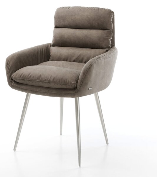 DELIFE Étkezőszék Abelia-Flex karfás mikroszálas taupe vintage 4 láb kúpos rozsdamentes acélból