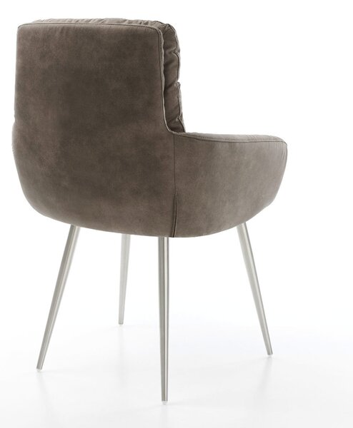 DELIFE Étkezőszék Abelia-Flex karfás mikroszálas taupe vintage 4 láb kúpos rozsdamentes acélból