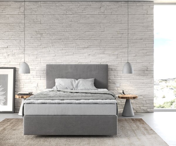 DELIFE Boxspring ágy Dream-Well 120x200 cm mikroszálas szürke matraccal és topperrel