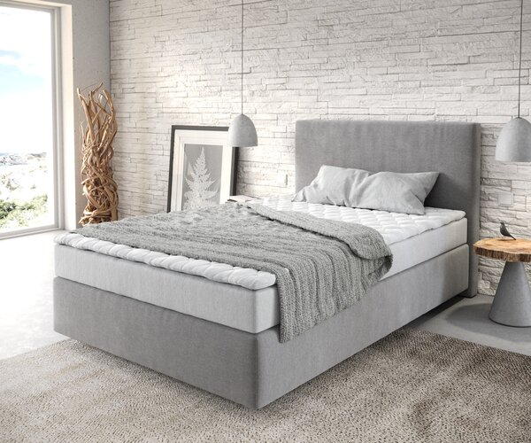 DELIFE Boxspring ágy Dream-Well 120x200 cm mikroszálas szürke matraccal és topperrel