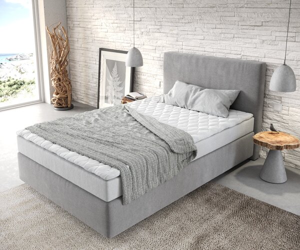 DELIFE Boxspring ágy Dream-Well 120x200 cm mikroszálas szürke matraccal és topperrel