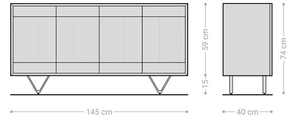 DELIFE Komód Manjula 145 cm mango barna 4 ajtós V láb fém fekete