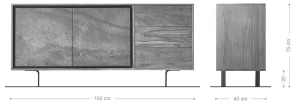 DELIFE Komód Juwelo 150 cm akác természetes kőfurnérrel