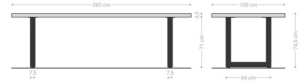 DELIFE Étkezőasztal Edge 260x100 akác természetes rozsdamentes acél széles Live-Edge
