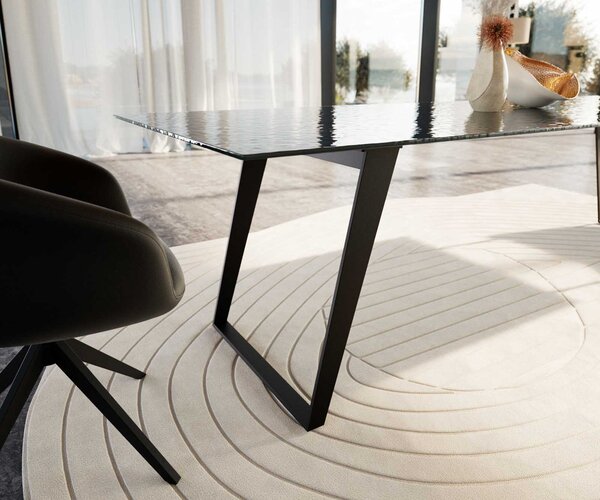 DELIFE Étkezőasztal Edge 300x100 domborított üveg füstfekete 3D design fém ferde fekete