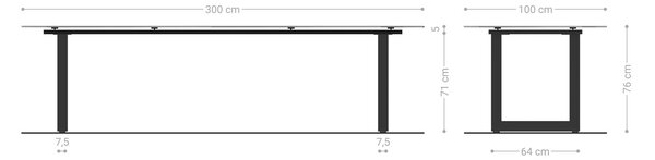 DELIFE Étkezőasztal Edge 300x100 domborított üveg füstfekete 3D design rozsdamentes acél keskeny