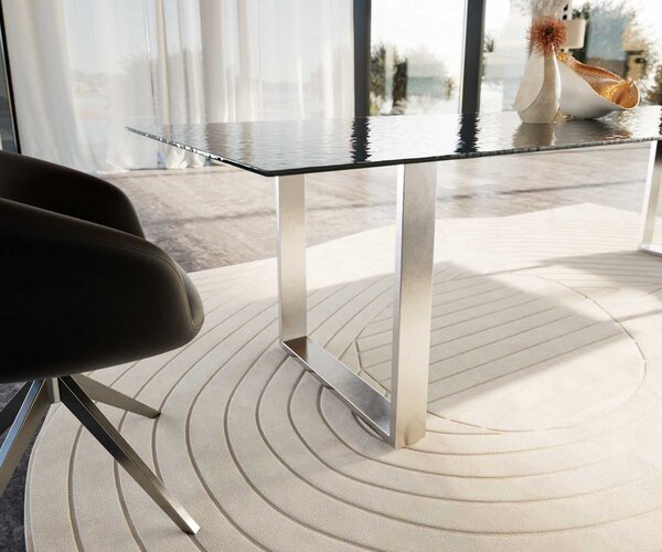 DELIFE Étkezőasztal Edge 300x100 domborított üveg füstfekete 3D design rozsdamentes acél keskeny