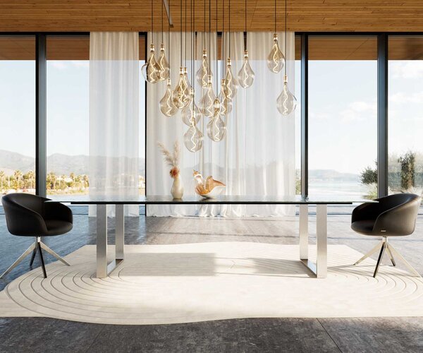 DELIFE Étkezőasztal Edge 300x100 domborított üveg füstfekete 3D design rozsdamentes acél keskeny