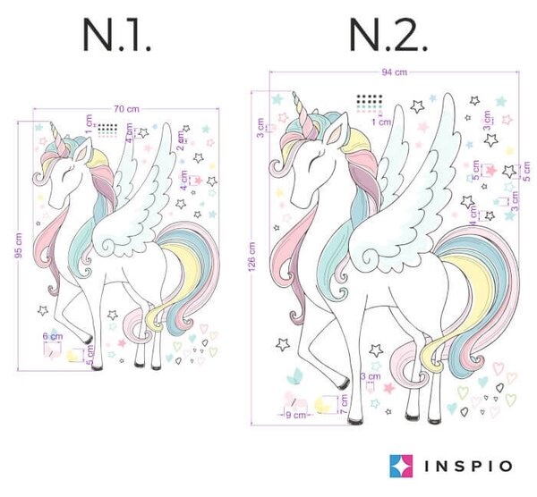 INSPIO - átragasztható textil matrica - Unikornisos öntapadós tapéta - Szivárványos textil falmatrica