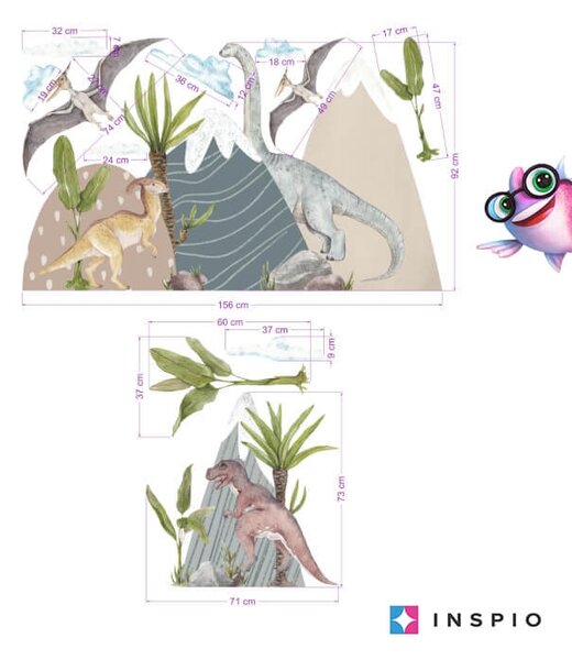 INSPIO - átragasztható textil matrica - Falimatricák - A dinoszauruszok világa