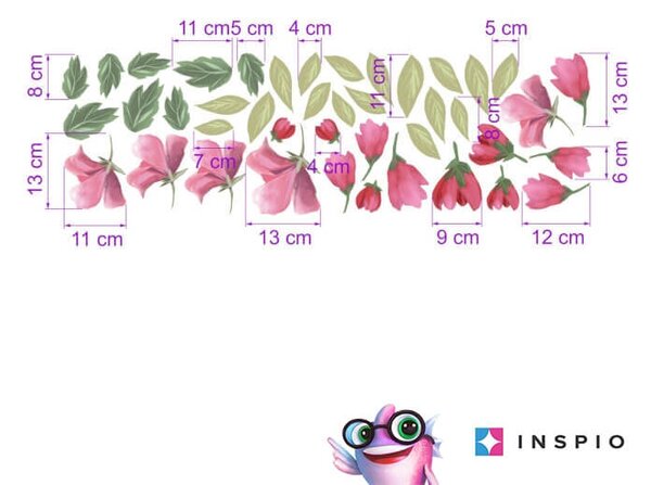 INSPIO - átragasztható textil matrica - Falmatrica - Rózsaszín virágok