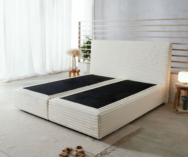 DELIFE Boxspring ágy Dream-Well plüss kordbársony bézs 180x200 cm