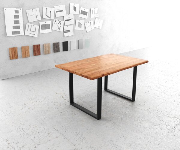 DELIFE Étkezőasztal Edge 140x90 akác természetes fém fekete Live-Edge