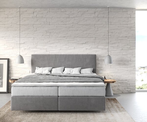 DELIFE Boxspring ágy Dream-Well 180x200 cm mikroszálas szürke zsákrugós matraccal és viszko topperrel