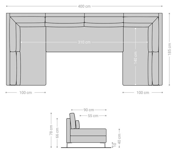 DELIFE "U alakú kanapé Elio XL 400x185 cm bőr imitáció vintage barna vintage"