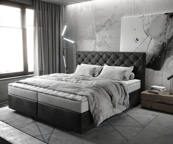 DELIFE Boxspring ágy Dream-Great 180x200 cm mikroszálas antracit vintage matraccal és topperrel