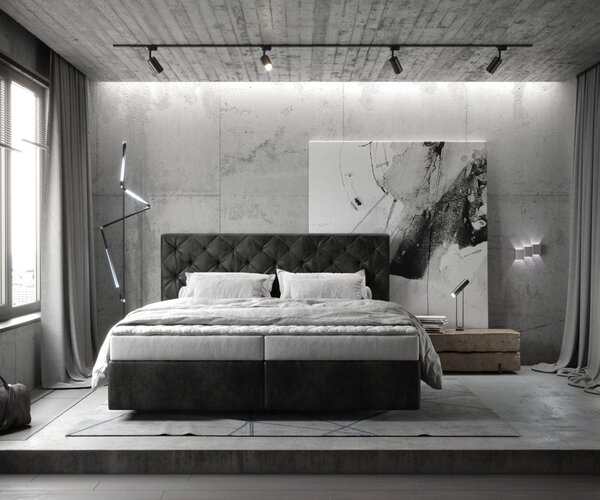 DELIFE Boxspring ágy Dream-Great 180x200 cm mikroszálas antracit vintage matraccal és topperrel