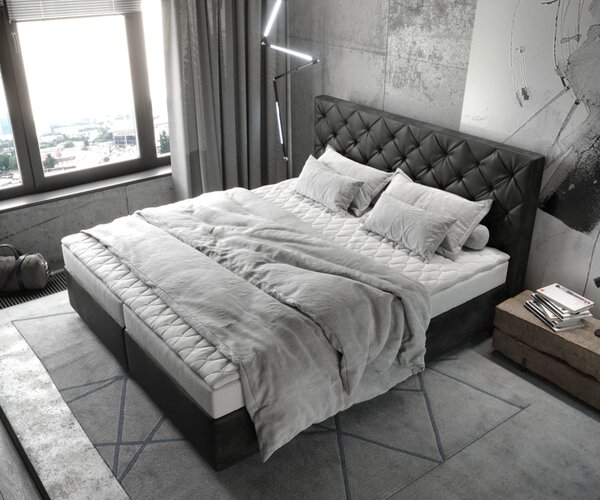 DELIFE Boxspring ágy Dream-Great 180x200 cm mikroszálas antracit vintage matraccal és topperrel