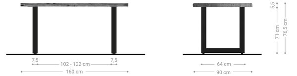 DELIFE Étkezőasztal Edge 160x90 cm XL akác természetes rozsdamentes acél széles Live-Edge