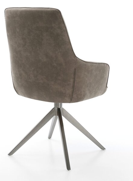 DELIFE Étkezőszék Zelia-Flex karfás mikroszálas taupe vintage kereszt lábas széles grafit 360° forgatható hintamechanizmus zsákrugós
