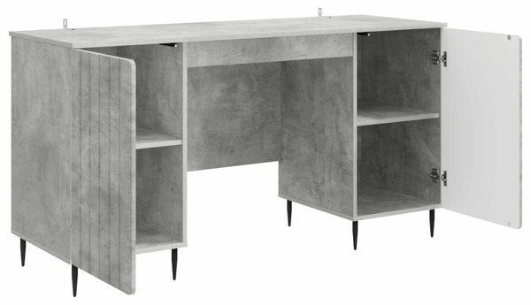 Asztal polcokkal Betonszürke 142,5 x 50 x 75 cm Szerelt Fa