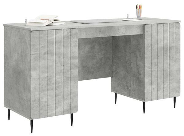 Asztal polcokkal Betonszürke 142,5 x 50 x 75 cm Szerelt Fa