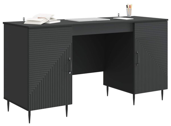 Asztal polcokkal tárolóval Fekete 142,5 x 50 x 75 cm Szerelt Fa