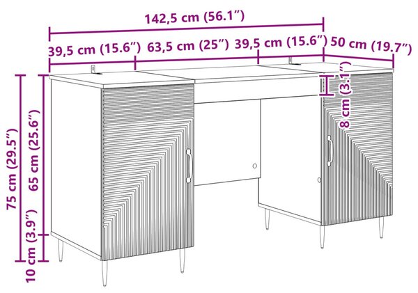 Asztal polcokkal ajtóval Antik Fa 142,5 x 50 x 75 cm Szerelt Fa